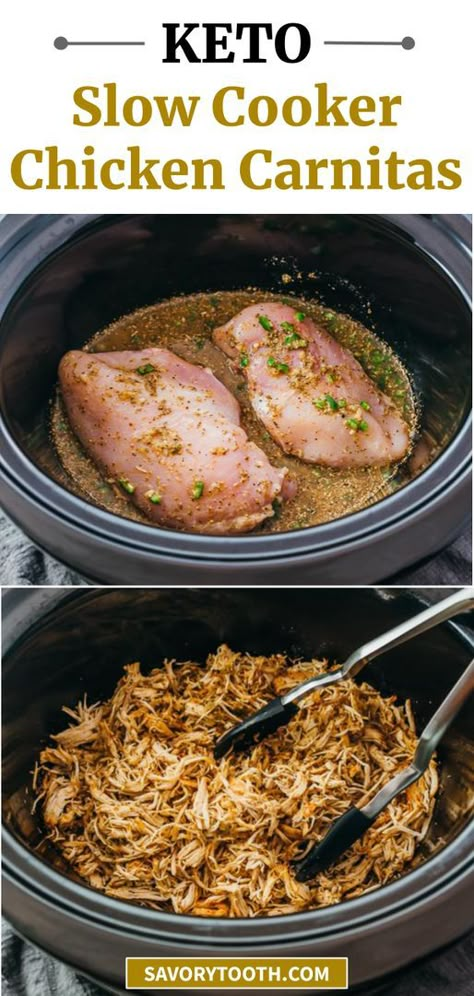 Tacos Toppings, Carnitas Chicken, Chicken Carnitas, Slow Cooker Shredded Chicken, Carnitas Recipe, Crock Pot Slow Cooker, Crockpot Recipes Slow Cooker, Keto Chicken, Slow Cooking