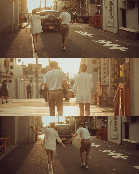 Japan Prewedding Photo Ideas, Film Couple Photos, Prewedding Pose Ideas, Wedding Prenup Photoshoot, Japanese Prewedding, Street Prewedding Photo Ideas, Film Photography Couple, Pre Wedding Concept, Street Prewedding