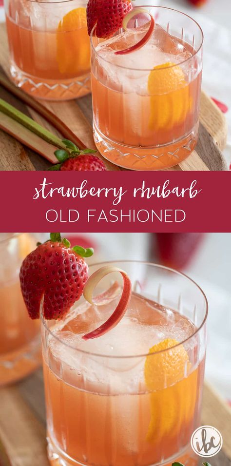 Learn how to make the best Strawberry Rhubarb Old Fashioned. #strawberry #rhubarb #bourbon #oldfashioned #cocktail #recipe #drink #summer #easy #bitters Rhubarb Simple Syrup, Popular Alcoholic Drinks, Best Rhubarb Recipes, Bourbon Old Fashioned, Unique Cocktail Recipes, Spring Drink, Spring Cocktail, Spring Cocktails Recipes, Mocktail Recipes