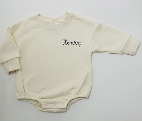 Cute Embroidered Bubble Romper For Spring, Long Sleeve Cotton Bubble Romper, Vintage Cursive, Baby Boy Bubble Romper, Embroidered Bubble Romper, Cream Cotton Playtime Bubble Romper, Sweatshirt Romper, Baby Bubble Romper, Embroidery Sweater