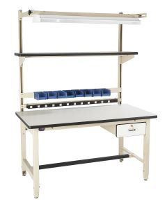 Complete Electronic Work Bench- Includes Bench, Foot Rest, 12 Outlets, Lights, Shelf, Locking Drawer, and a bin rail Adjustable Height Workbench, Build Your Own Garage, Laboratory Furniture, Heavy Duty Work Bench, Industrial Workbench, Industrial Bench, Tool Bench, Garage Work Bench, Workshop Ideas