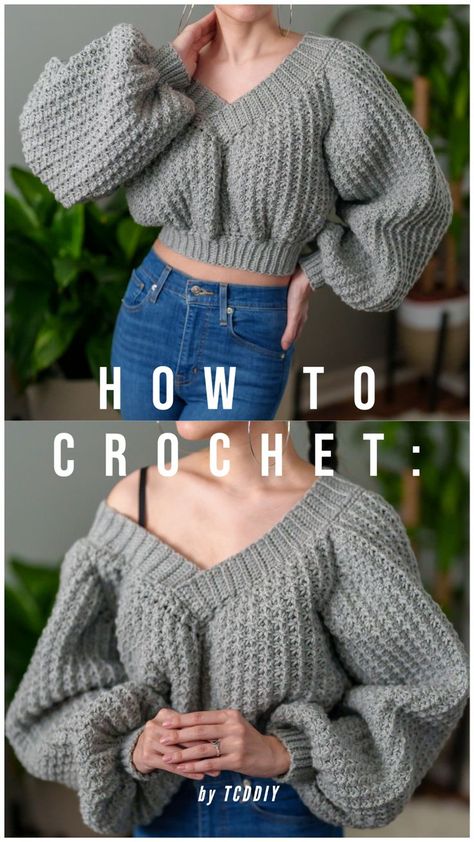 Crochet Tops Free Patterns Long Sleeve, Crop Sweater Crochet, Pola Sweater, Oversize Sweater Pattern, Yarn Patterns, Photo Pattern, Crochet Design Pattern, Crochet Fashion Patterns, Youtube Instagram