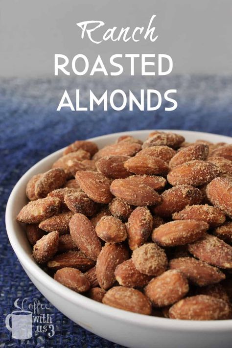 Ranch Roasted Almonds | Coffee With Us 3 Almond Snack Recipes Healthy, Ranch Seasoned Almonds, How To Season Almonds, Roasted Almond Recipes, Ranch Almonds, Roasting Almonds, Flavored Almonds Recipe, Baked Almonds, Seasoned Almonds