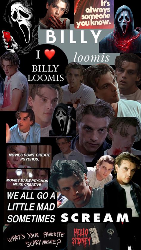 Ghostface Quotes, Billy Loomis Hot, Carrie Movie, Scream Characters, Horror Movies List, Billy Loomis, Movie Collage, Halloween Wallpaper Iphone Backgrounds, Halloween Movie Night