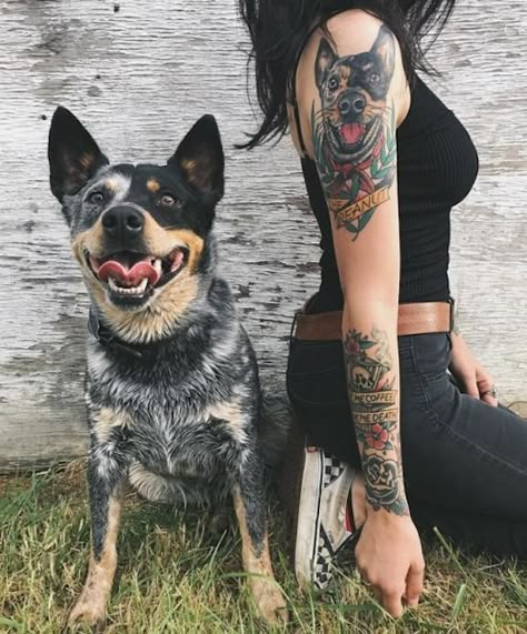 Tattoo Gato, Tatoo Dog, Dog Portrait Tattoo, Tattoo Son, Austrailian Cattle Dog, Heeler Dogs, Tribute Tattoos, Dog Tattoo Ideas, Blue Heeler Dogs