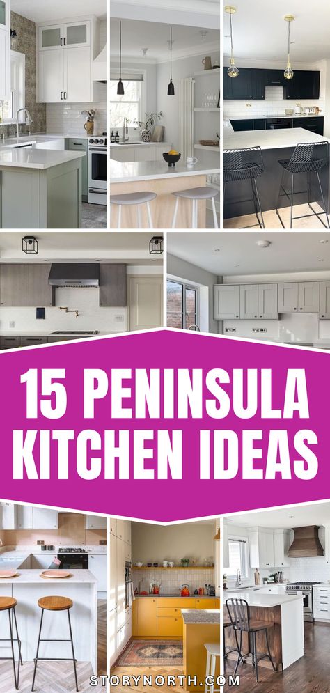 Pin this for innovative kitchen designs that combine style and functionality to maximize your space! Discover how these ideas can elevate the aesthetic and efficiency of your home. #KitchenIdeas #HomeDecor #InteriorDesign #PeninsulaKitchen #SpaceMaximization Large Galley Kitchen With Peninsula, Galley Kitchen With Peninsula, Small Kitchen With Peninsula, Large Galley Kitchen, Small Kitchens With Peninsulas, Peninsula Kitchen Ideas, Peninsula Kitchen Design, Kitchen With Peninsula, Wooden Range Hood