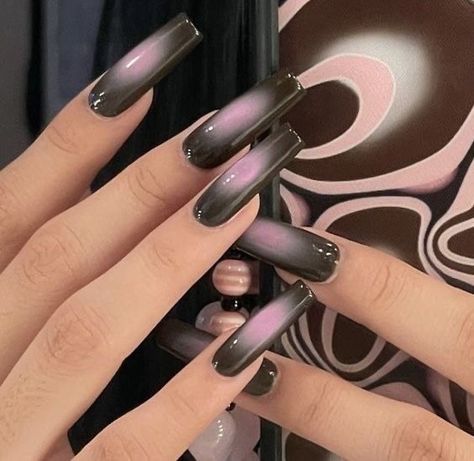 Edgy Acrylic Nail Designs, Black And Pink Nails Ideas, Airbrush Nails, Goth Nails, Grunge Nails, Inspiration Aesthetic, Fire Nails, Dream Nails, Funky Nails