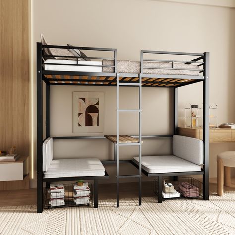 Bunkbeds Design, Loft Bed Adult, Black Loft Bed, Maximize Bedroom Space, Masculine Bed, Adult Loft Bed, Sustainable Living Room, Full Size Loft Bed, Bunk Bed With Desk