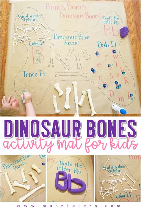 B is for Bones Activity Mat for Kids Library Stations, Body Preschool, Dinosaurs Preschool, Play Based Learning Activities, Preschool Units, Early Learning Activities, Activity Mat, Fun Games For Kids, Dinosaur Bones