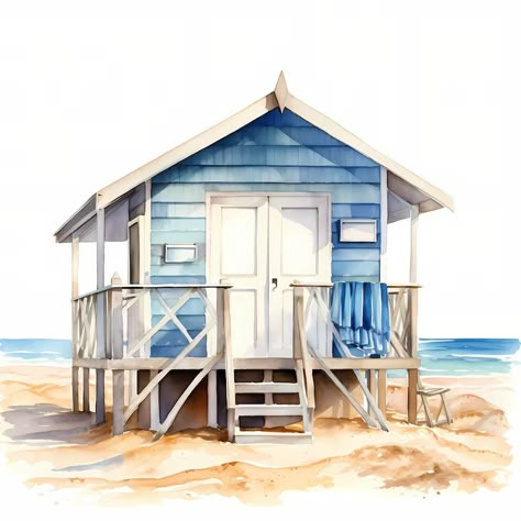 Beach Hut, Beautiful Beach Watercolor Clipart Set With 10 JPG Images Instant Download, Commercial Use, Digital Prints - Etsy Ukraine Beach House Drawing, Beach House Watercolor, Beach Hut Drawing, Beach Huts Art Paintings, Watercolour Beach Huts, Beach Huts Art, Cottage Illustration, Beach Drawing, Beach Cabin