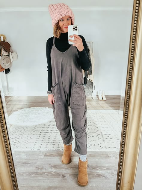 Shop Hot Shot Onesie and other curated products on LTK, the easiest way to shop everything from your favorite creators. Comfy Jumpsuit Outfit Winter, Romper With Sweater Over, Baggy Jumpsuit Outfit Winter, Jumpsuits In Winter, Oversized Romper Outfit, Onesie Outfit Women Street Styles, Winter Romper Outfit Jumpsuits, Hotshot Onesie Outfit Fall, Free People Hot Shot Onesie Outfit Winter