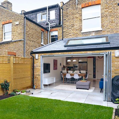 Small Kitchen Extension Ideas, Glass Roof Extension, Flat Roof Tiles, Small House Extensions, Terrace House Exterior, Flat Roof Extension, Small Sunroom, Kitchen Diner Extension, Garden Room Extensions