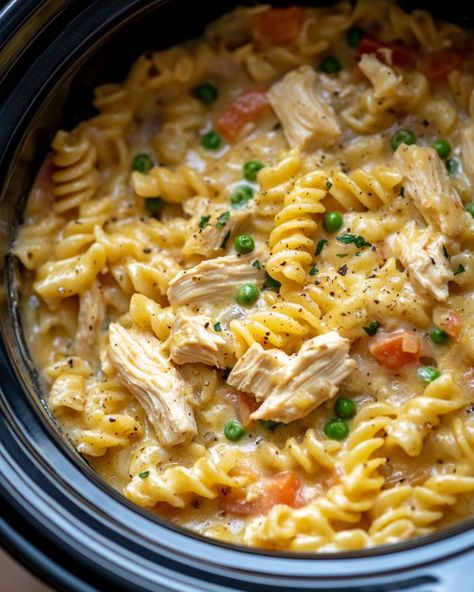 Dinner was a hit thanks to my son. I just had to get the recipe from him! Easy Chicken Supper, Kenzie Baker, Chicken Pot Pie Pasta, Pot Pie Pasta, Slow Cooker Chicken Pot Pie, Slow Cooker Kitchen, Garlic Chicken Pasta, Crockpot Pasta, Crockpot Ideas