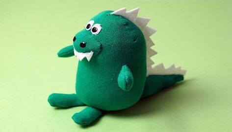 How To Sew A Sock Dinosaur! Sock Dinosaur Diy, How To Make Plushies Out Of Socks, Sock Dinosaur, Sock Stuffed Animals Diy No Sew, Teal Pumpkin Project Signs, Socks Plush Diy, Easy Sewing Projects For Beginners, Fall Leaf Template, Dinosaur Socks