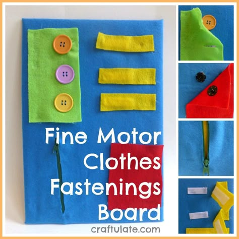 Fine Motor Clothes Fastenings Board [Fine Motor Fridays] - Craftulate Sensory Motor, Fine Motor Activities For Kids, Quiet Play, Preschool Fine Motor, Therapy Quotes, Gross Motor Activities, Fine Motor Skills Development, Felt Ideas, Fine Motor Skills Activities