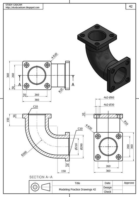 2 technical drawing view extraction examples 2 - machine education Autocad 3d Modeling, Sheet Metal Drawing, Engineering Graphics, Modeling Practice, Isometric Drawing Exercises, Autocad Isometric Drawing, Autocad Training, Orthographic Projection, Orthographic Drawing