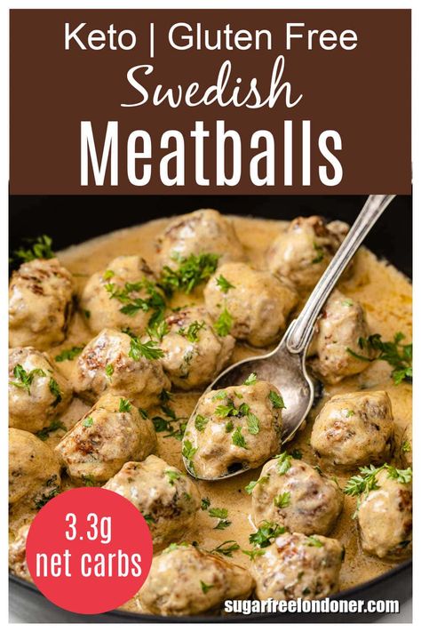 A comfort food classic made keto friendly. These keto Swedish meatballs have all the creamy flavour of your much loved favourite but made low carb. Delicately spiced with warming nutmeg and allspice with the addition of a little coconut aminos to add a nice subtle sweetness to complement the rich cream. #ketoswedishmeatballs #swedishmeatballs #ketomeatballs Keto Swedish Meatballs, Gluten Free Swedish Meatballs, Keto And Gluten Free, Gluten Free Meatballs, Cheese Burger Soup Recipes, Low Carb Meatballs, Coconut Aminos, Low Carb Vegetables, Swedish Meatballs