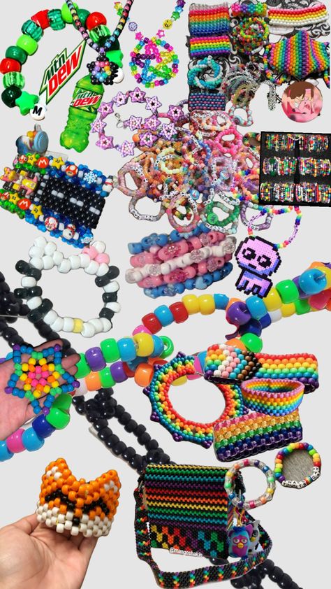 Created by Skittl3z_is_a_w3ird0 on Shuffles Kandi Aesthetic, Kandi Scene, Kandi Core, Kandi Cuff Patterns, Y2k Scene, Kandi Cuff, Bracelets Ideas, Kandi Bracelets, Bracelet Ideas