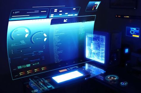 Futuristic Computer, 3d Ui, Scifi Art, Tech Aesthetic, Future Tech, Technology Background, Computer Desktop, Point Of Sale, Nanotechnology