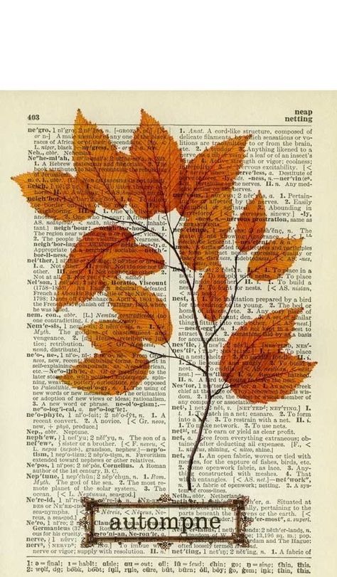 Drawing On Book Pages, Newspaper Art, Book Page Art, Fall Tree, Dictionary Art, Old Book Pages, Old Book, Sleeve Tattoo, Fall Cards