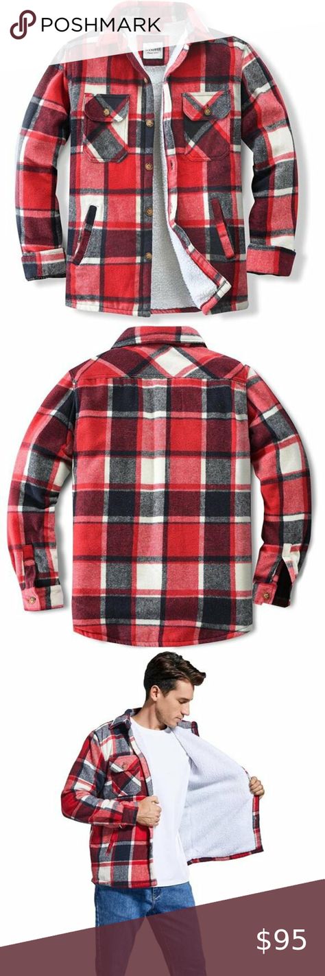 Men's Cotton Flannel Shirt Jacket Fleece Lined Long Sleeve Plaid Shirt Mens Fleece Jacket, Long Sleeve Plaid Shirt, More Design, T Shirt And Jeans, Long Sleeve Plaid, Mens Fleece, Polyester Yarn, Cold Air, Cotton Flannel