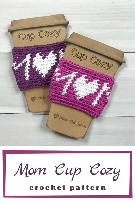 Mothers day crochet gift ideas - Her Blog Journal Crochet Mustache, Crochet Colorwork, Cup Cozy Crochet, Cup Cozy Crochet Pattern, Cup Cozy Pattern, Blankets Crochet, Quick Crochet Projects, Crochet Coffee, Crochet Cup Cozy