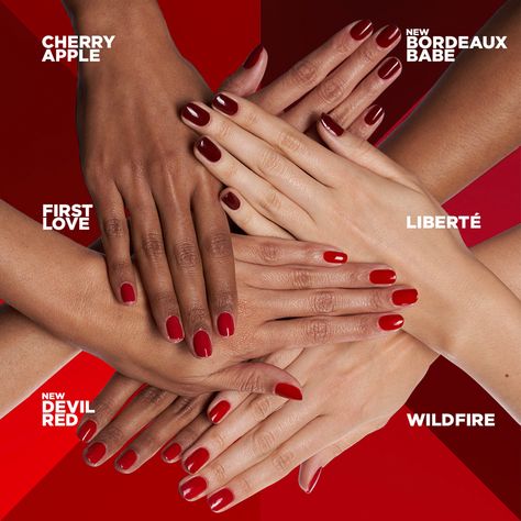 Red Nails By Skin Tone Range, Classic Red Nails, Red Nail Varnish, Dusky Skin, Cnd Nails, Solid Color Nails, Daily Nail, Red Nail Polish, Nail Colours