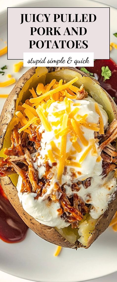 Image for Juicy Pulled Pork and Potatoes Pulled Pork And Potatoes, Pulled Pork Meals, Savory Pulled Pork, Pork And Potatoes, Pork Butts, Pork Meals, Potato Bar, Pulled Pork Recipes, Pork Sandwich