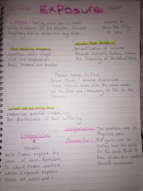 Exposure by Wilfred Owen -context -themes -quotation analysis -comparison Exposure Poem Analysis, Exposure Analysis, English Analysis, Revision English, English Literature Poems, Budgeting Worksheets Free, Gcse Poems, Author's Purpose Worksheet, English Gcse Revision