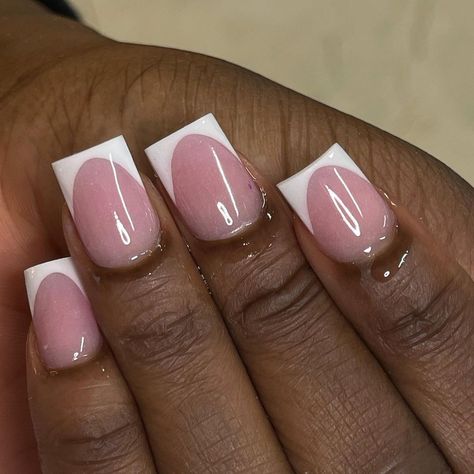 Pretty French Tip Nails Sparkle, Simple Acrylic French Tip Nails, Tapper Square Acrylic Nails Short, Overlay French Tip Nails, White French Tip Gel Nails Short Square, White French Tips Short Square, Clear Pink Acrylic Nails Short Square, Short French Tip Acrylic Nails Thick White, Black Sparkle Nails