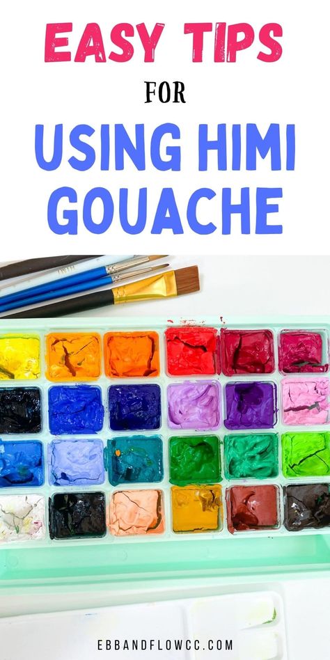 Gouache Paint Tutorial, Gouache Ideas Easy, Gouache Tips And Tricks, How To Use Gouache Paint, Gouache Painting Tips, Gouache Basics, Gouache For Beginners, Easy Gouache Painting Ideas For Beginners, Himi Paint