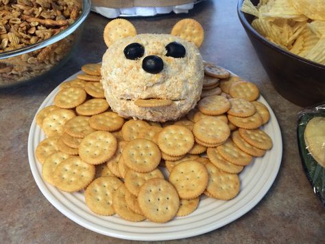 Bear Shaped Snacks, Teddy Bear Appetizers, Teddy Bear Themed Food Ideas, Teddy Bear Themed Snacks, Teddy Bear Veggie Tray, Bearly Wait Food Ideas, Bear Veggie Tray, Bear Themed Charcuterie Board, Teddy Bear Cheese Ball