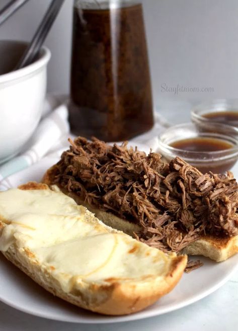 French Dip Sandwiches {Instant Pot or Slow Cooker} - Stay Fit Mom Stay Fit Mom, French Dip Sandwiches, Dip Sandwiches, French Dip Sandwich, Macro Friendly Recipes, French Dip, Fit Mom, No Cook Meals, Stay Fit