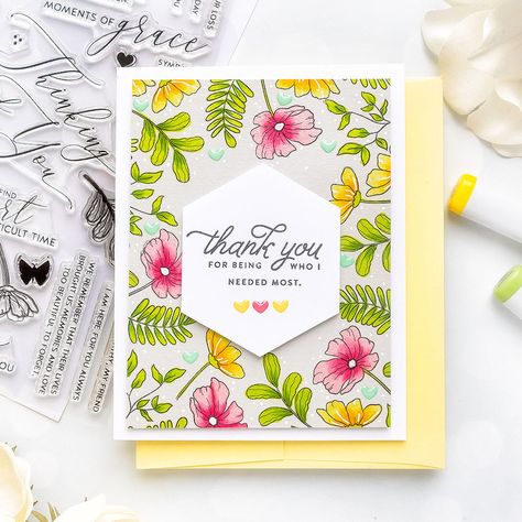 Yippee for Yana: Spring Inspired Thank You Card (video) - Simon Says Stamp Blog Yana Smakula, Marker Coloring, Friend Cards, Simon Says Stamp Blog, Hello Darling, Thank You Greetings, Thanks For The Gift, Copic Marker, Card Sentiments