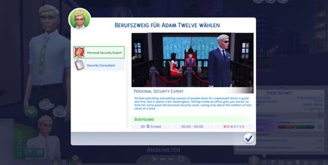 Sims 4 Jobs, Event Security, Personal Security, Secret Agent, Security Guard, The Sims 4, The Sims, Sims 4, Texts