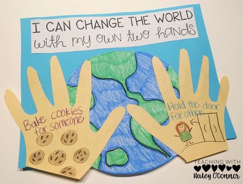 Kindness Craft- I can change the world with my own two hands. Mlk Lessons 2nd Grade, Citizenship Activities For Kids, Good Citizenship Activities, Kindness Craft, Kindness Activities For Kids, Citizenship Activities, Kindness Lessons, Teaching Kindness, Building Character