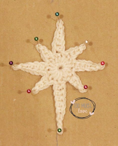 How to Make a Crochet Christmas Star | Free Pattern | Too Much Love Crochet Star Of David Free Pattern, Christmas Star Crochet Pattern Free, Christmas Star Crochet, Crochet Star Free Pattern, Crochet Christmas Appliques, Crochet Christmas Star, Crochet Star Pattern, Star Crochet Pattern, Christmas Star Ornaments