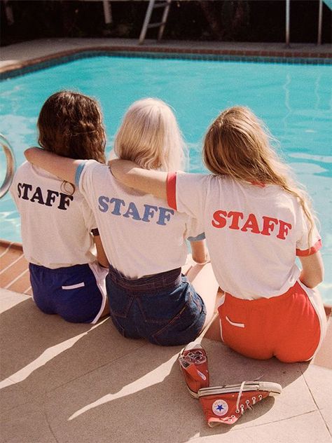 Summer camp fashion 70s inspired | Staff ringer tees | Girlfriend is Better Camp Counselor Aesthetic, 1980s Summer, Summer Camp Aesthetic, Camp Aesthetic, Camp Collection, Camp Fashion, Camping Snacks, Camping Diy, Camp Shirts