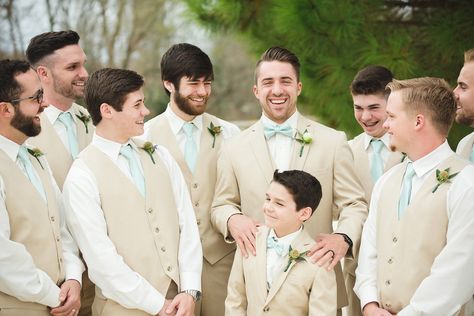 #Summer Groomsmen, in tan and mint. Photography: JoPhoto - www.jophotoonline.com Peach Spring Wedding, Khaki Groom, Spring Wedding 2023, Bridesmaid Dresses White, Peach Wedding Bouquet, Rustic Spring Wedding, Spring Wedding Color Palette, Rustic Beach Wedding, White Bridal Gown