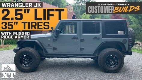 A jeep wrangler with a 2.5-inch lift can accommodate 35-inch tires. This combination enhances off-road performance and ground clearance, allowing for better obstacles clearance and increased control and flexibility on rough terrains. Jeep Wrangler Tires, 2015 Jeep Wrangler Rubicon, Jeep Wrangler Models, Jeep Wrangler Lifted, Jeep Jku, 2015 Jeep Wrangler, 2014 Jeep Wrangler, 2015 Jeep, Jeep Wrangler Accessories