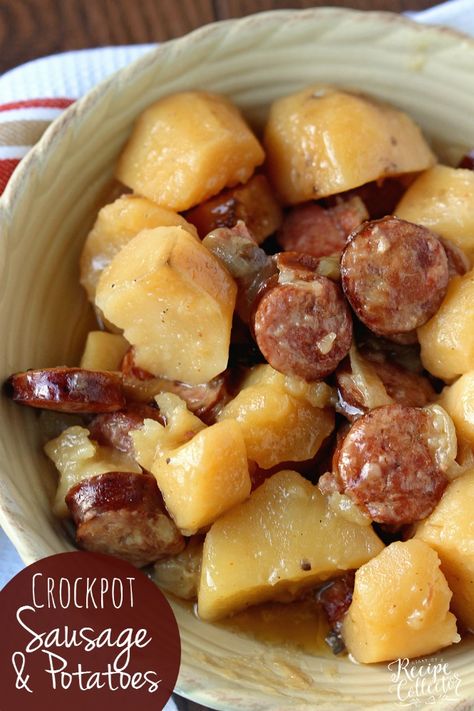 Crockpot Sausage & Potatoes is such an easy dinner idea with only five ingredients! Plus it will leave your house smelling amazing as it cooks all day! Crockpot Sausage Potatoes, Crockpot Sausage And Potatoes, Crockpot Sausage, Sausage And Potatoes, Sausage Potatoes, Crockpot Dishes, Crock Pot Slow Cooker, Crockpot Recipes Slow Cooker, Crock Pot Cooking