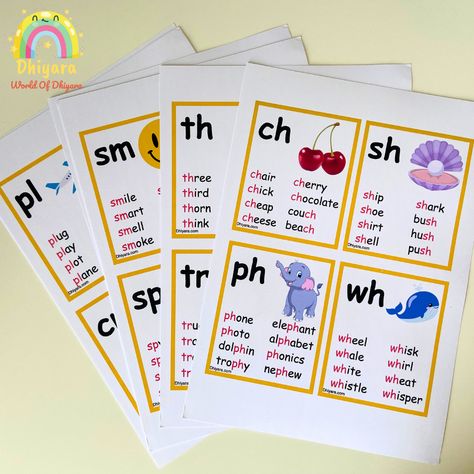 Digraphs and Blends Flashcards – FREE DOWNLOAD – World Of Dhiyara Digraph Chart Free, Digraphs Kindergarten, Digraphs Chart, Teaching Digraphs, Digraphs Worksheets, Digraphs Activities, Body Science, Digraph Words, Phonics Blends