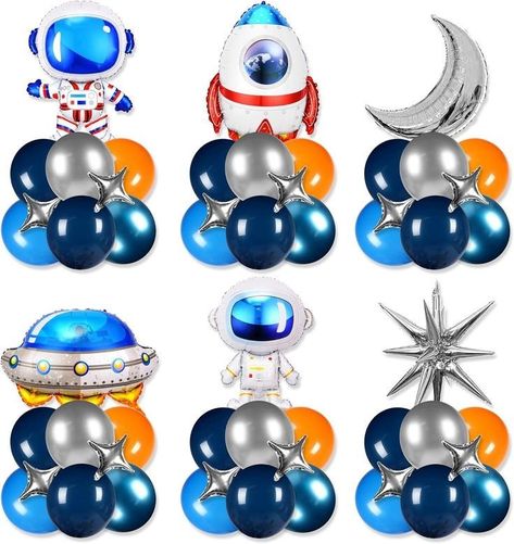 Planet Decorations, Space Balloons, Outer Space Party Decorations, Balloons Blue, Space Party Decorations, Space Banner, Galaxy Party, Silver Balloons, Astronaut Party