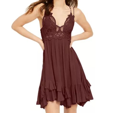 Burgundy/Wine Sundress By Free People. Size Small New Without Tags. Never Been Worn Other Than These Pictures! Slip Dress With Lace, Free People Adella, Flirty Tops, Boho Glam, Mini Dresses Online, Plus Size Designers, Big Clothes, Dresses 2023, Review Dresses