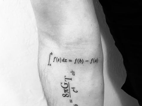 25 Math-Inspired Tattoos for All the Mathletes Out There | 25 Math-Inspired Tattoos for All the Mathletes Out There Math tattoos range from formulas to detailed graphic designs. These designs will make you nerd out. Lifestyle Fine Line Math Tattoo, Calculus Tattoo, Math Tattoos Ideas, Equation Tattoo, Mathematics Tattoo, Mathematical Tattoo, Chiefs Tattoo, Math Tattoo, Pi Tattoo