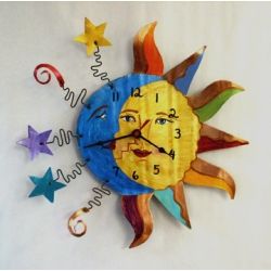 want Moon Clock, Handmade Wall Clocks, Cool Clocks, Metal Clock, Celestial Art, Sun Moon Stars, Sun Art, Diy Clock, Recycled Art