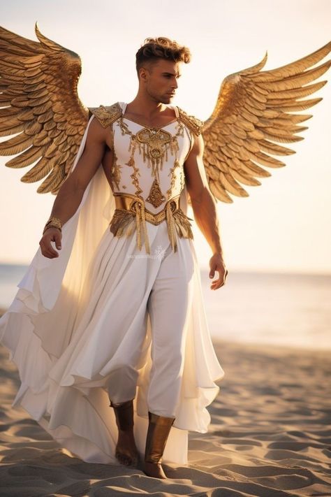 Angelic Outfits Male, Angel Outfit Male, Greek God Costume Male, Zeus Costume, Greek Outfit, Male Costumes, Greek God Costume, Gay Costume, Pride Fashion