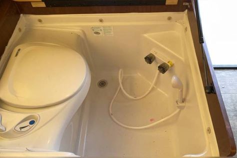 Installing a Shower In a Pop-Up Camper (Shower Toilet Combo) Shower Toilet Combo, Toilet Shower Combo, Wood Shower Mat, Best Pop Up Campers, Teak Shower Mat, Camp Toilet, Outdoor Camping Shower, Rv Bathroom, Shower Nozzle