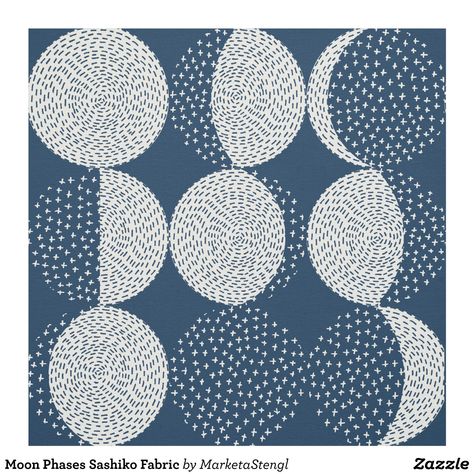 Moon Phases Sashiko Fabric Sashiko Fabric, Sashiko Tutorial, Embroidery Sashiko, Sashiko Pattern, Motifs Perler, Sashiko Embroidery, Fabric Kit, Hardanger Embroidery, Learn Embroidery