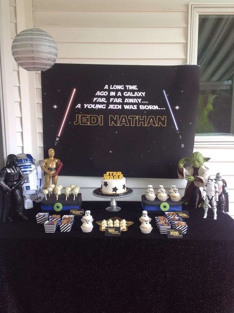 Star Wars Birthday Party Ideas | Photo 2 of 33 Mandalorian Cake, Decoracion Star Wars, Star Wars Themed Birthday Party, Star Wars Birthday Cake, 4de Verjaardag, Star Wars Baby Shower, Star Wars Theme Party, Adult Party Themes, Star Wars Decor